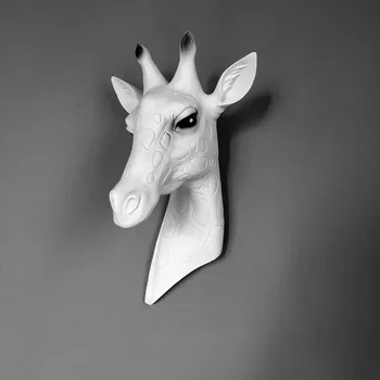 [Занаяти] Монтиране на украса в скандинавски стил с участието на жираф, европейската творческа стенно стерео украса във формата на главата на животното, ретро украса за дома - Изображение 1  