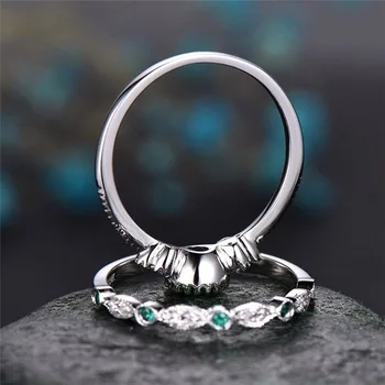 Най-разпространяван нов пръстен с изумруд и инкрустация и цирконием, женски венчален пръстен със сапфир в европейската и американската мода - Изображение 1  