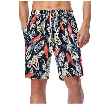 Плажни шорти за почивка на Хавай, мъжки кожени къси панталони с 3D принтом във формата на цвете, еластична превръзка, шорти за плуване, брючный бански, бански - Изображение 1  
