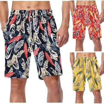 Плажни шорти за почивка на Хавай, мъжки кожени къси панталони с 3D принтом във формата на цвете, еластична превръзка, шорти за плуване, брючный бански, бански - Изображение 2  
