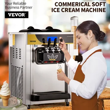 Машини за производство на мек сладолед VEVOR 22-30 л / Ч Търговска вендинг машина Tricolor за замразяване на сладки оръжие за настолни компютри - Изображение 2  