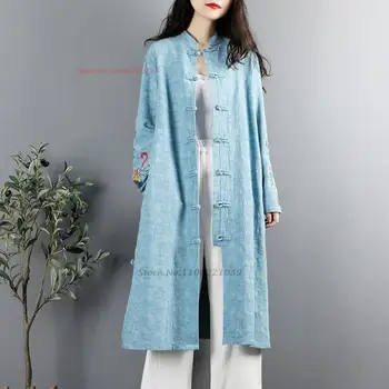 2024 традиционната китайска реколта блуза с бродерия на цветя hanfu, национален чай, хлопчатобумажный бельо костюм hanfu в етнически ретро стил тан - Изображение 1  