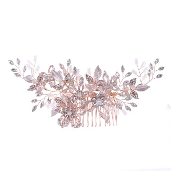 Луксозни Сватбени декорации за коса от злато и кристал, Цветни Кристали, Елегантни и Гребени За коса, Модни аксесоари за коса за младоженци, Подаръци - Изображение 2  