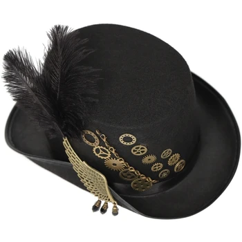 Steampunk-цилиндър с шестеренкой, Бомбе, фетровая шапка с перо, гей-цилиндър, костюм за гей-парти, Карнавал, маскарад - Изображение 1  