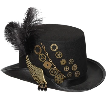 Steampunk-цилиндър с шестеренкой, Бомбе, фетровая шапка с перо, гей-цилиндър, костюм за гей-парти, Карнавал, маскарад - Изображение 2  