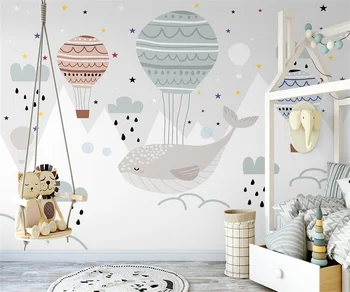 Потребителски тапети скандинавски рисувани от ръката на кит долината на балони телевизор фонова стена на детската стая декорация на дома, 3D тапети - Изображение 1  