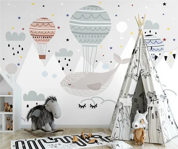 Потребителски тапети скандинавски рисувани от ръката на кит долината на балони телевизор фонова стена на детската стая декорация на дома, 3D тапети - Изображение 2  