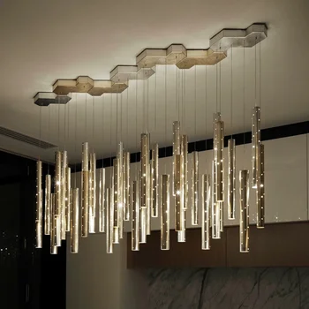 Златна / Сребърна Модерна луксозна led полилей, трапезария, комбинирана лампа с дълга тръба, интериор на хола, висящи лампи - Изображение 1  