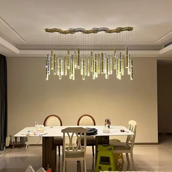 Златна / Сребърна Модерна луксозна led полилей, трапезария, комбинирана лампа с дълга тръба, интериор на хола, висящи лампи - Изображение 2  