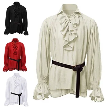 Нов европейски и американски стил 2023 г., средновековна мъжки дрехи, за да се изяви в ретро стил топ с пухкави ръкави от дантела - Изображение 2  