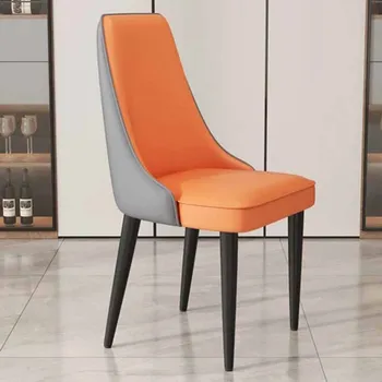 Модерни Европейски трапезни столове, Луксозен кожен Единична Модерен дизайн от метални шезлонги, Salle Manger, Скандинавски мебели - Изображение 2  