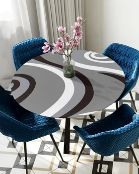 Модерна, абстрактна кръгла покривка Whirlpool Сив цвят, Еластично Покритие на масата, Водоустойчиви Аксесоари за декориране на масата за хранене - Изображение 1  