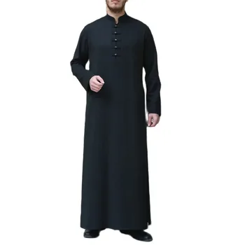 2024 Пролет Лято Модерен стил Мюсюлмански мъже С дълъг ръкав, Черна Дълга Джубба Тоби Мюсюлманска мъжки дрехи мюсюлманска Абая - Изображение 1  