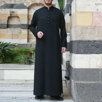 2024 Пролет Лято Модерен стил Мюсюлмански мъже С дълъг ръкав, Черна Дълга Джубба Тоби Мюсюлманска мъжки дрехи мюсюлманска Абая - Изображение 2  