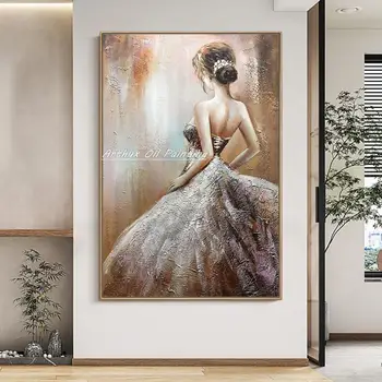 Arthyx, много абстрактни картини с плътна текстура, картини с маслени бои върху платно, момиче ръчно изработени, съвременно стенно изкуство за всекидневната, декорация на дома - Изображение 1  