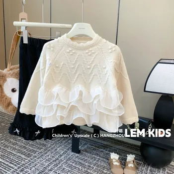 2023 Корейски пуловер за момичета, пуловер в кружевном стил, Детски дрехи, пуловер дебелото задължителни за момичета, Детски дрехи, Детски пуловер - Изображение 2  