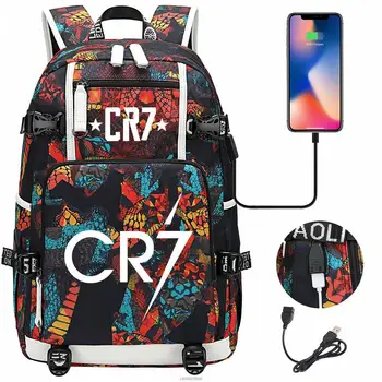 Нови ученически чанти CR7 за момчета и момичета, раница с USB зареждане, ортопед училище раница, черно, за по-големи класове на гимназията mochila infantil - Изображение 1  
