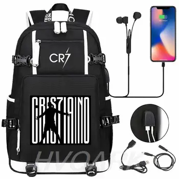 Нови ученически чанти CR7 за момчета и момичета, раница с USB зареждане, ортопед училище раница, черно, за по-големи класове на гимназията mochila infantil - Изображение 2  