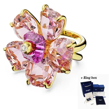 Нов пръстен FlorereFlorerePersonality Розово Цвете Дамски имитация на кристал Романтичен подарък бижута - Изображение 1  