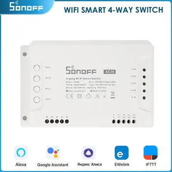 SONOFF 4CH R3 WiFi Smart 4 Gang Switch Модул Алекса Google Home Гласово Управление С Самоблокирующейся Заключване Чрез приложение eWeLink - Изображение 1  