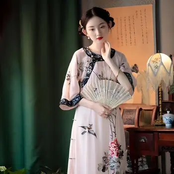 2024 нов китайски стил на традиционното източно женски винтажное рокля с елегантно парти с много ръкав и цветен модел cheongam oriental hanfu dress - Изображение 1  