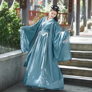 WATER Original Hanfu Рокли дамски династия Уей Джин, Китайският национален традиционен народен танц Дама с кръстат бод на врата си в ретро стил - Изображение 1  