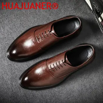 Мъжки официалната обувки Мъжки oxfords от изкуствена кожа Италиански модел обувки 2023 година, сватбени обувки дантела прозорци, Кожени броги - Изображение 2  