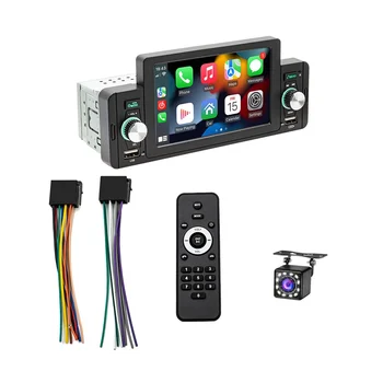 5-инчов автомобилна стерео система на един Din, безжична CarPlay Android Auto Mirror-Link, радио с тъчскрийн, резервна камера, Bluetooth, USB FM - Изображение 1  