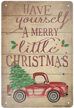 Нова Метална лидице знак Ретро Реколта подарете си Весел Коледен Червен камион Алуминиева табела за начало на кафе декора на стените - Изображение 1  