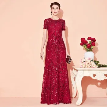 Ново сватбена рокля Сватба банкет рокля вечерна рокля за млада майка рокля благородно вино-червено за майката на булката рокля robesdesoirée - Изображение 1  