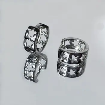 Модни Реколта Сребърни Метални Кръгли Кухи обеци в формата на звезда, обеци-на карамфил с кръст и цирконием за жени, естетически декорации - Изображение 2  