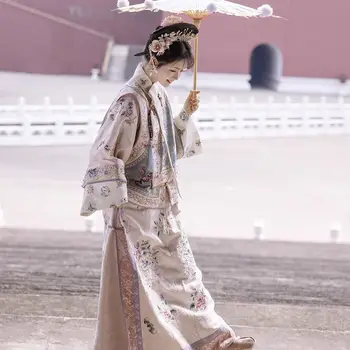 Древна дрехи с принтом на династията Цин, женски дъждобран Hanfu, поли, бродирани китайски коприни, принцеса Hanfu, Пълен комплект - Изображение 2  