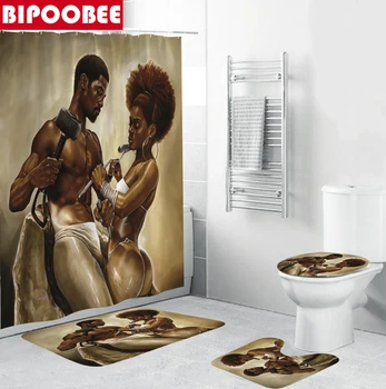 180x180 cm Африка Силен Мъж Дамски душ Завеса за душ от полиэстеровой тъкан Дизайн на баня Завеси с 12 куки Комплект постелки за баня - Изображение 1  
