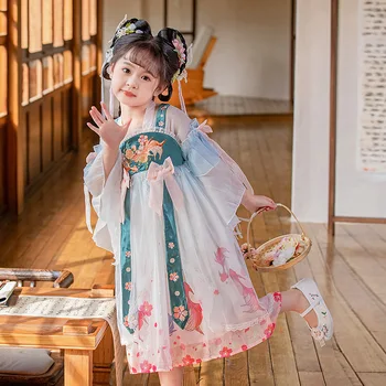 Китайското рокля Hanfu, костюм за момичета, Детски костюм за cosplay, с бродерии на Цветя феите, танцово Лятна рокля Hanfu за деца, момичета - Изображение 1  