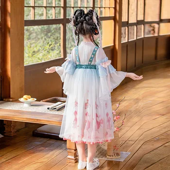 Китайското рокля Hanfu, костюм за момичета, Детски костюм за cosplay, с бродерии на Цветя феите, танцово Лятна рокля Hanfu за деца, момичета - Изображение 2  
