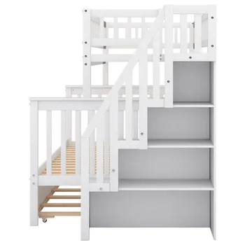 Двойно двуетажно легло с чекмедже и стълбище, бяла - Изображение 2  