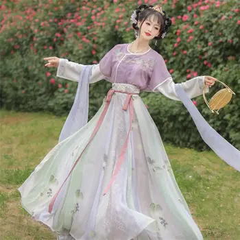 Пролетно-лятна рокля Hanfu с бродерия на династията Тан, 5 бр., дамски официални рокли за cosplay в китайски стил, облекло сестри 2xl - Изображение 1  