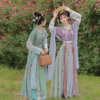 Пролетно-лятна рокля Hanfu с бродерия на династията Тан, 5 бр., дамски официални рокли за cosplay в китайски стил, облекло сестри 2xl - Изображение 2  