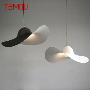 Окачен лампа TEMOU Nordic Art LED Креативна Сламена Шапка, Окачена лампа за дома Хол, Спалня, Кабинет Прост Декор - Изображение 1  