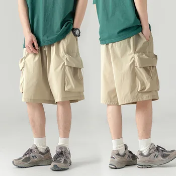 Японски мъжки функционални къси панталони-карго в стил y2k с голям джоб, мъжки летни улични модни маркови капри и панталони със средна дължина - Изображение 1  
