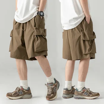 Японски мъжки функционални къси панталони-карго в стил y2k с голям джоб, мъжки летни улични модни маркови капри и панталони със средна дължина - Изображение 2  
