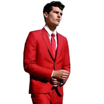 Червени мъжки костюми са с високо качество с изрези на лацканах, елегантен комплект сватбена рокля от 2 части, панталони по поръчка костюм Терно - Изображение 2  