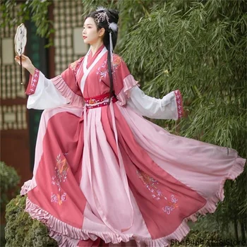 Китайски традиционен женски костюм Ханьфу, рокля на Древната династия Хан, на Източното принцеса рокля, елегантни дрехи за танци на династията Танг - Изображение 1  