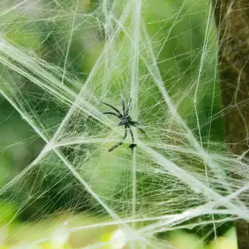 Паяжини, однотонная изкуствени паяжини и паяци за Хелоуин, реквизит за ужасната среща, бяла еластична мрежа, Паяжина - Изображение 1  