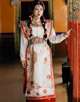 Китайското тибетское рокля-жилетка Дамски зимни дрехи от плътна тъкан Xizang с колан - Изображение 1  