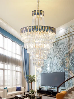 Висококачествена и модерна полилей на покрива във фоайето на хотела, голяма кръгла кристален декоративна подвесная лампа, луксозен дизайнерски полилей за хол - Изображение 1  