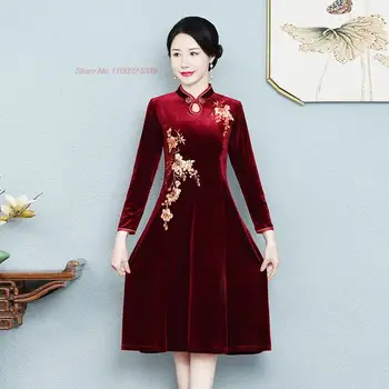 2024 традиционното китайското винтажное рокля с национална бродерия на цветя бархатное рокля подобряване на източното вечерна рокля чонсам vestido - Изображение 1  