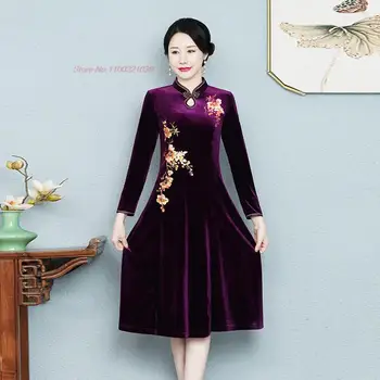 2024 традиционното китайското винтажное рокля с национална бродерия на цветя бархатное рокля подобряване на източното вечерна рокля чонсам vestido - Изображение 2  