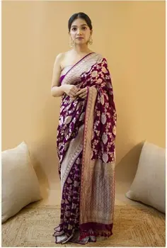 Блуза Сари Индийска празнична облекло Сари с блузкой без шевове Мека коприна сватбена Сари - Изображение 1  