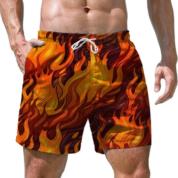 Мъжки къси панталони с 3D принтом Flame Моден тренд Мъжки плажни шорти Уникален стил на Мъжки къси панталони Летни нови висококачествени мъжки къси панталони - Изображение 1  